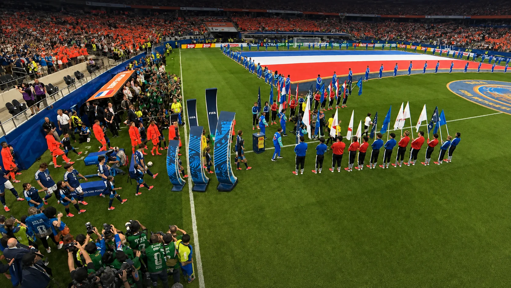 Aperçu d'une cérémonie dans un stade avec installations LED et scène numérique
