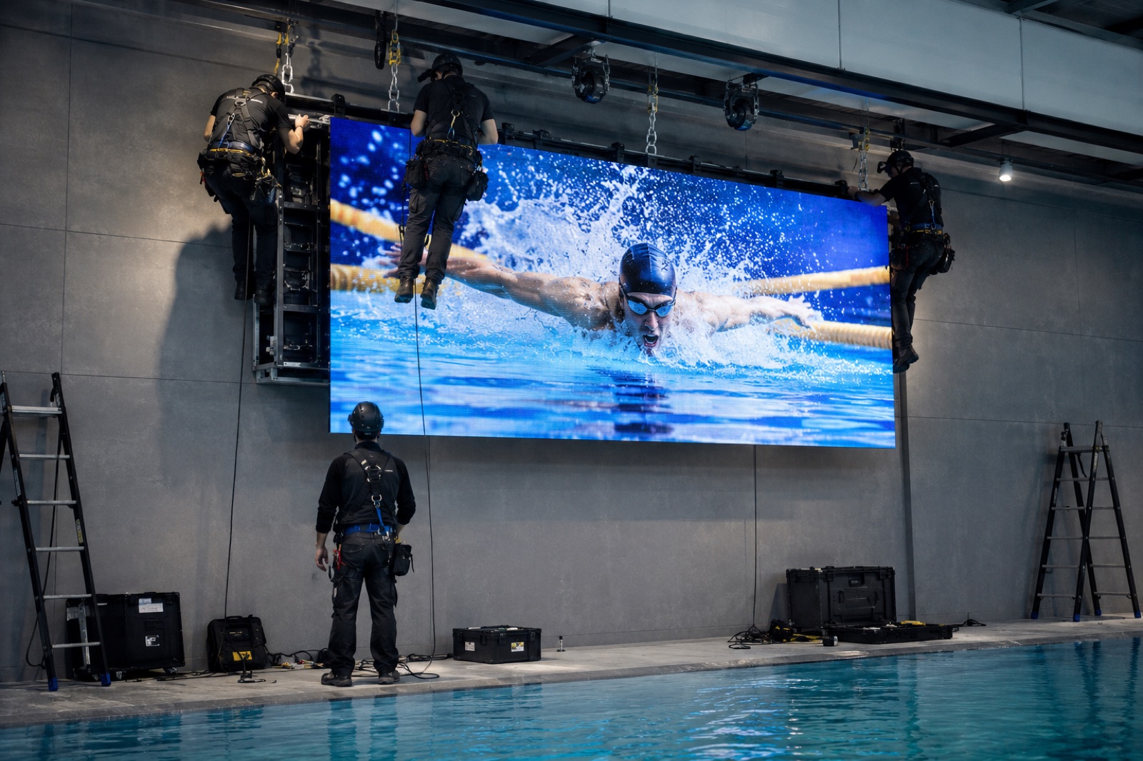 Écran LED lors de l'installation dans une piscine